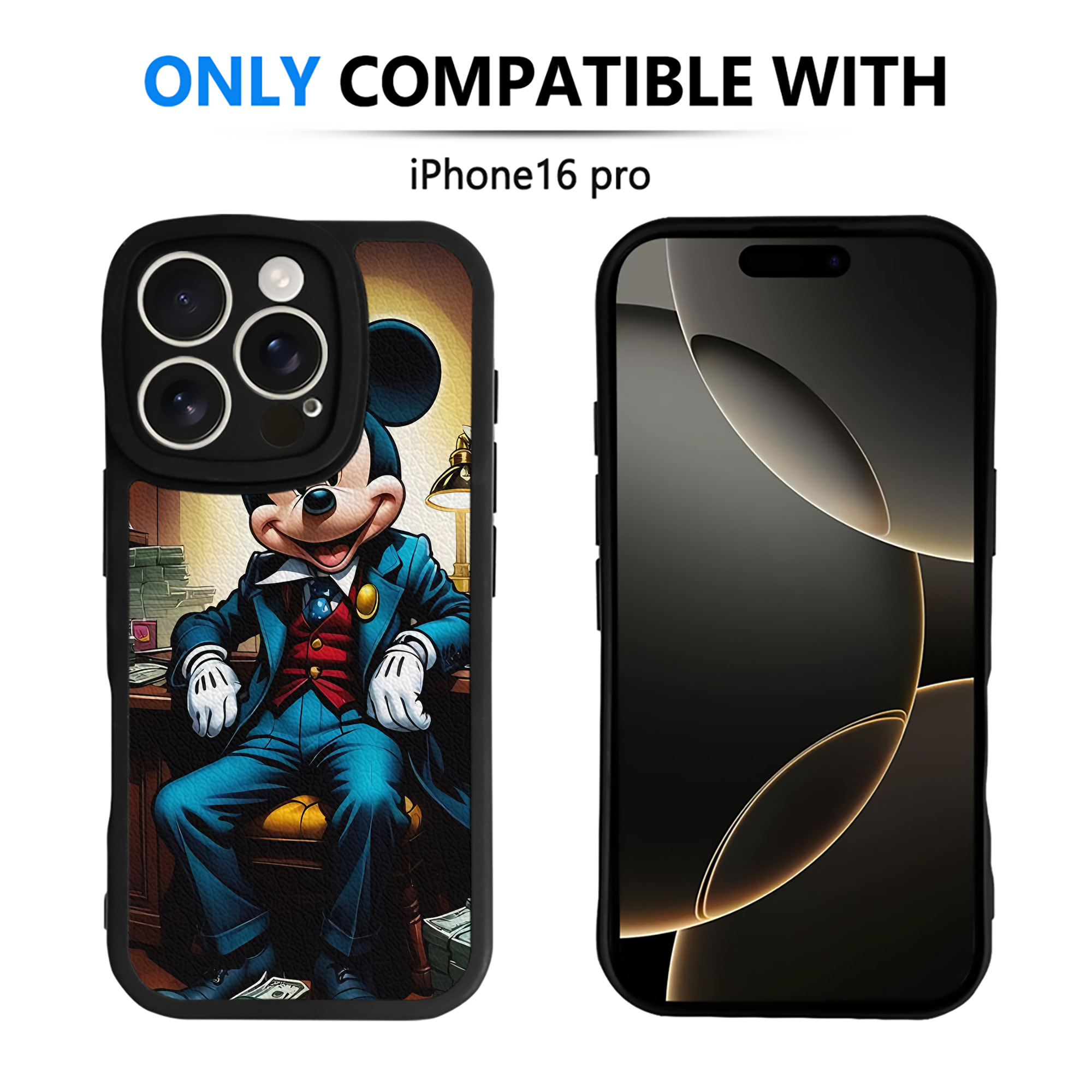（画像用） ミッキーマウス Mickey Mouse 【iPhone 16シリーズ対応】シリコンスマホケース（レザー調） 材質：シリコン